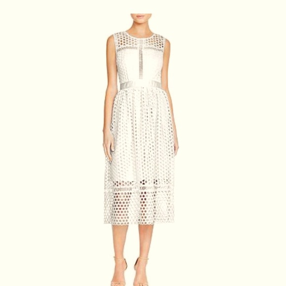 Aqua White Circle Lace Illusion Midi Dress Size L - Picture 1 of 13